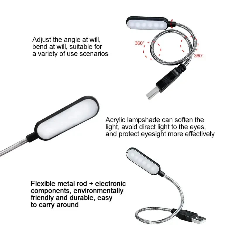 HOMEFISH 1PC Mini USB LED Light Book Light Flexible Reading Lamp Portable Night Light For Power Bank Laptop Notebook PC Computer